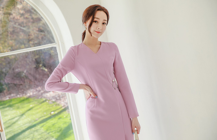 Pearl Silver Ring Cutting Slit Dress