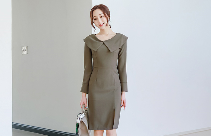 Cape Flat-Collar Slim Span Dress