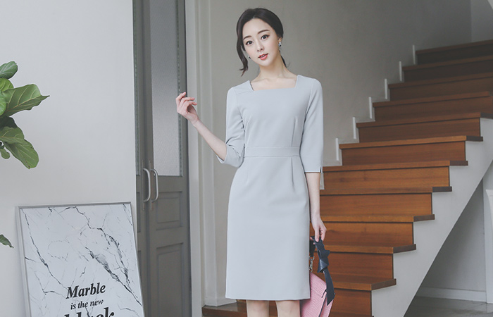 Pintuck Cutting Square Neck Span Dress