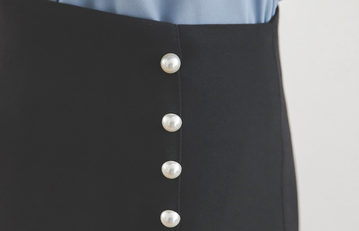 Imitation Pearl Side-Wrap A-line Skirt
