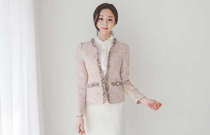 Royal Shine Round Fringe Tweed Jacket