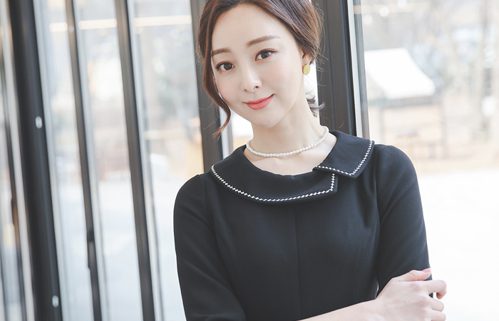 Stitch Embroidery Flat Collar Flared Dress