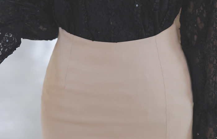 Lace Insert Side Slit Skirt