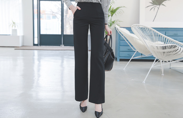 High Pintuck Straight Wide Slacks