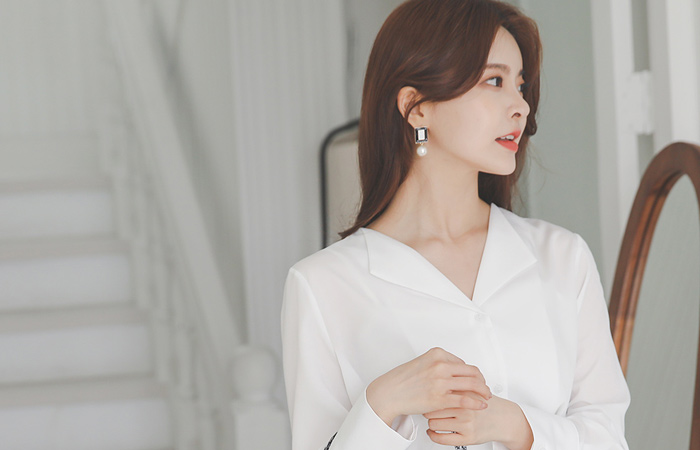 Basic Wing Collar V-neck Blouse