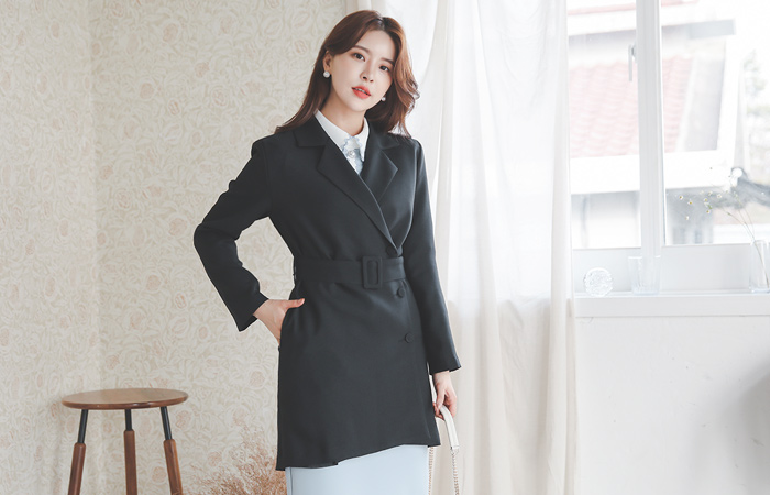Single Button Belted Tailored Half Jacket