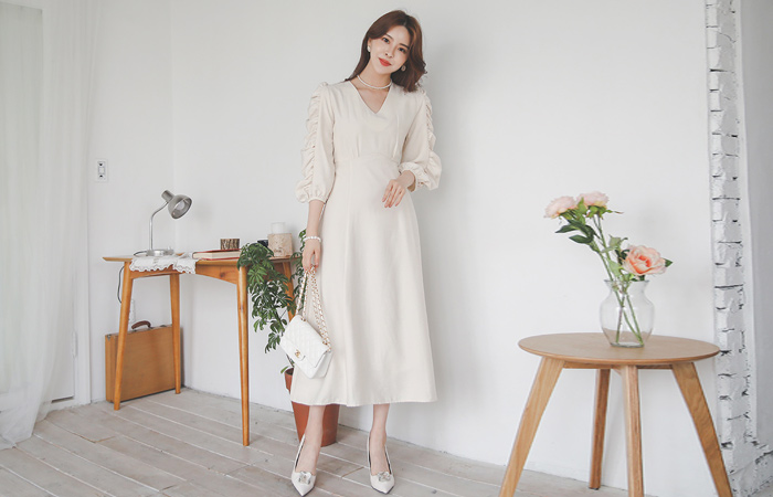 Alice Puff Shirring Flared Dress