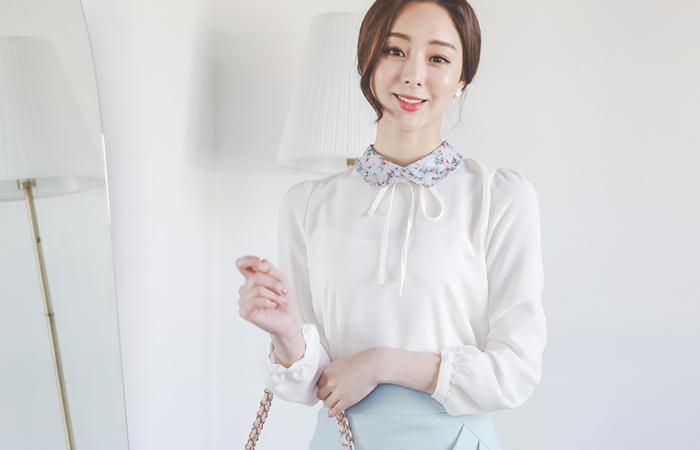 Alice Flower Color Scheme Collar Ribbon Blouse
