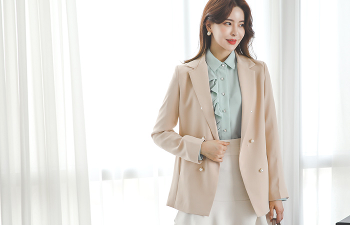 Imitation Pearl Cutting Pocket Tailored Harp Jacket