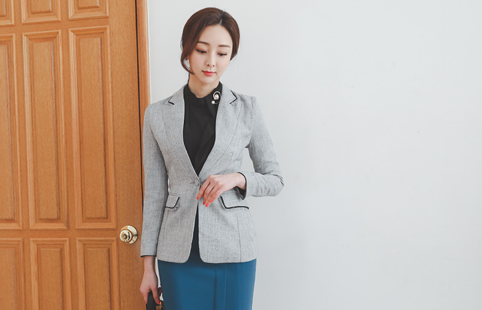 Black-Piping Bokashi Fringe Slim Jacket