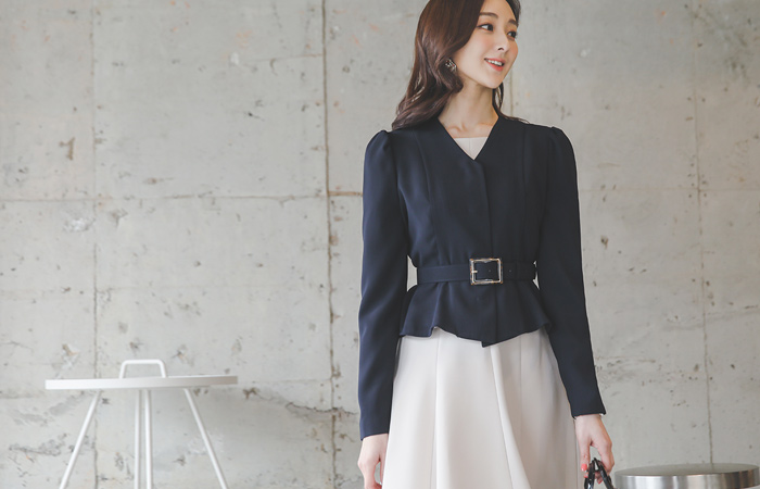 Leopard Square Belt Peplum Shot Jacket