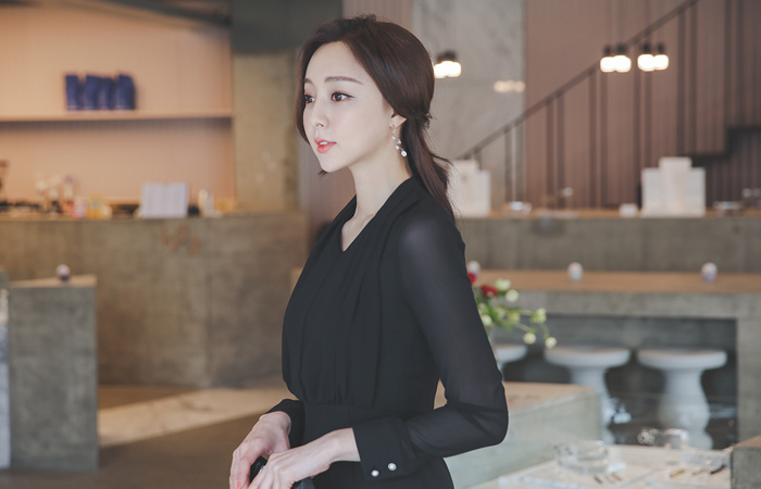 Chiffon Shawl Collar V-neck Span Dress