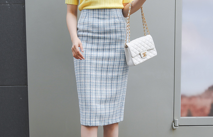 Coco Back Slit H-line Tweed Skirt