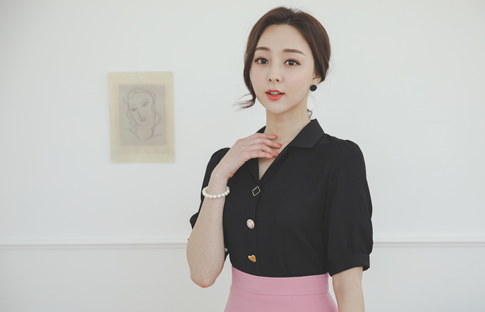 Various Jewelry  Button V-neck Blouse