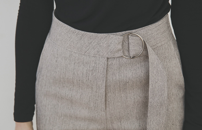 Silver O-ring Belted Bokashi Straight Slacks