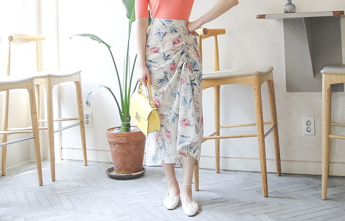 Hawaiian String Shirring Ribbon Long Skirt