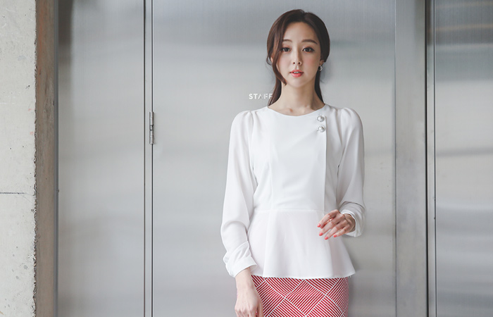 Silver Pearl Two button Peplum Blouse