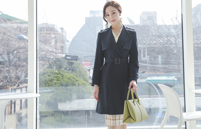 Simple Basic Buckle wing Trench Coat
