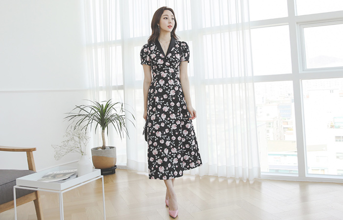 Romantic Shining Rose Shawl Collar Long Dress