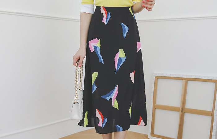 Serbia Color-Piece A-line Long Skirt