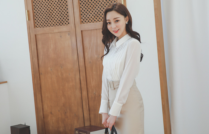 Modern Harp Pleats Collar Shirt Blouse