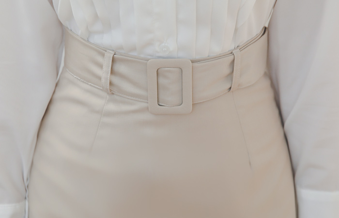 Spring Belted H-line Basic Long Skirt