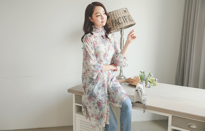 Rose Quartz Frill Long Dress&Blouse