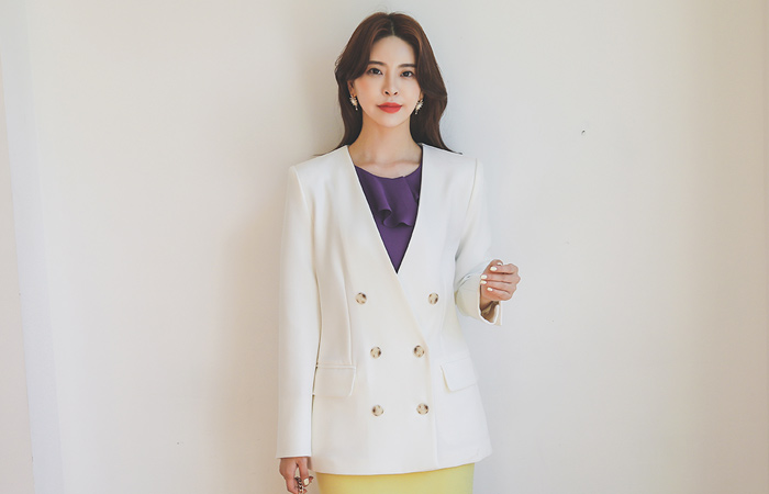 Modern Chic Double-button Boxy No-collar Jacket