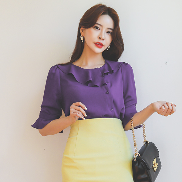 Unbalance Ruffle Line Side Button Blouse