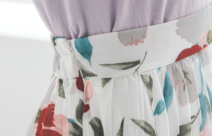 Lily Flower Painting Pleats Skirt