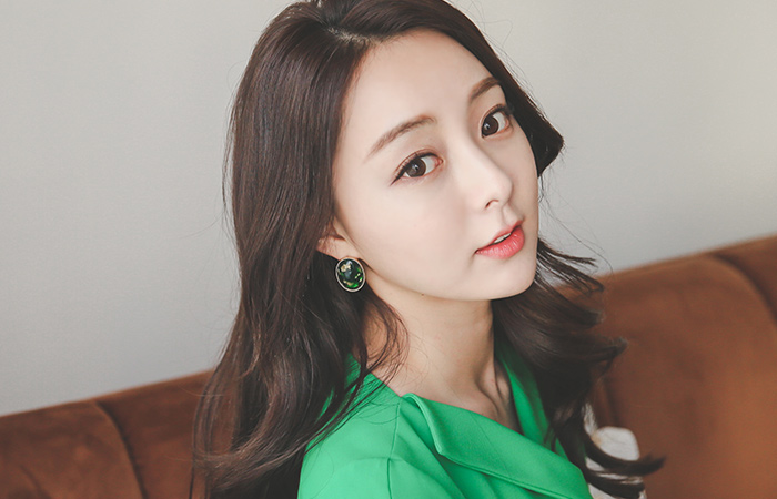 Flat V-neck Double-button Dress