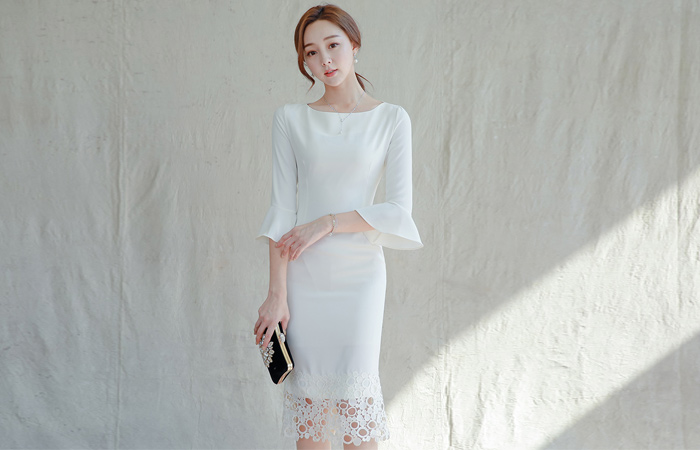 Retro dot lace sleeve frilly Dress