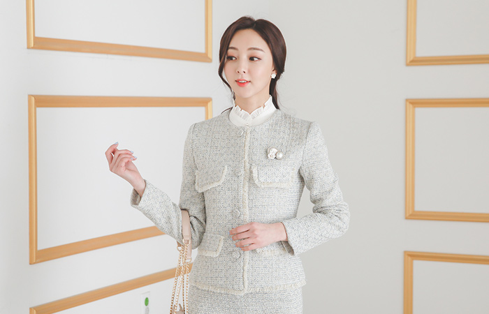 Shining Gold Pearl Round Tweed Jacket