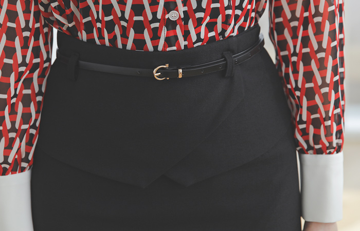 Double Peplum Gold Belt Skirt