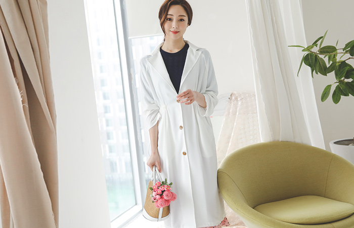 Natural Back-String Single Long Trench Coat