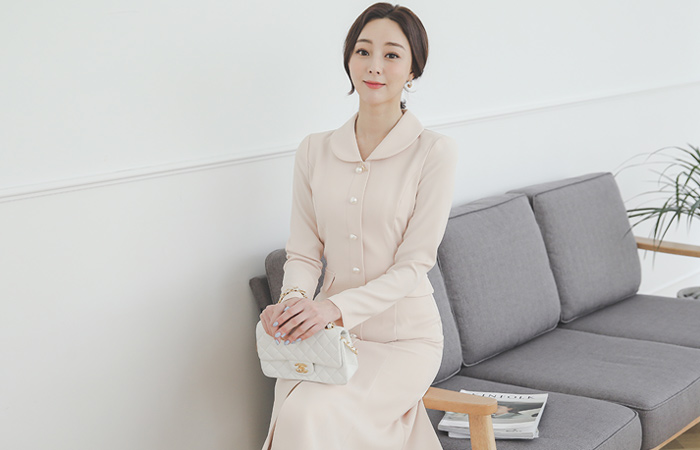 Pearl Flat Collar Span Flared Dress