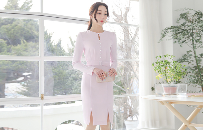 Imitation Pearl Double Slit Span Dress