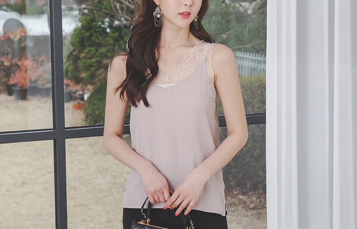 Pure See-through Lace Slip Blouse