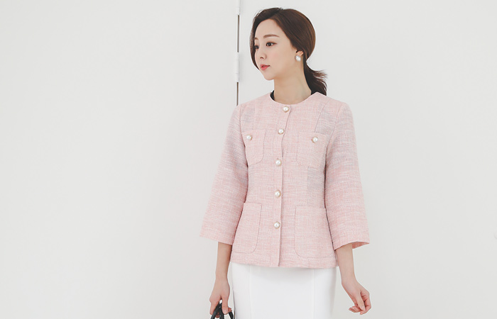 Shining Big Pocket Round Tweed Jacket