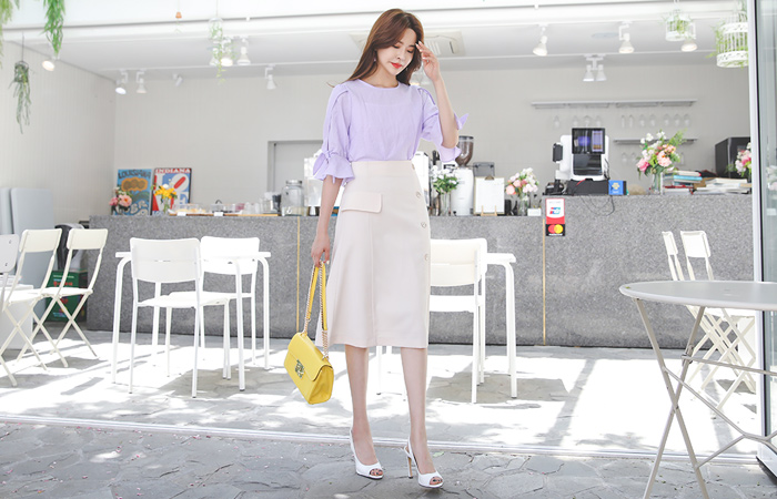 Button Flap Pocket A-line Skirt