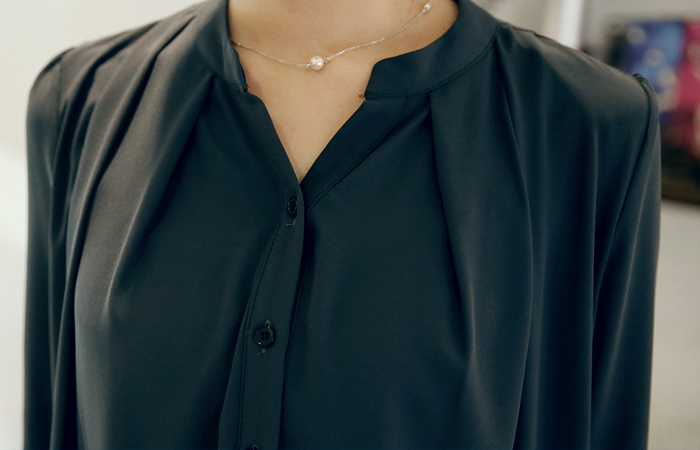 Half Open China Neck Tuck Blouse (7 sleeve)