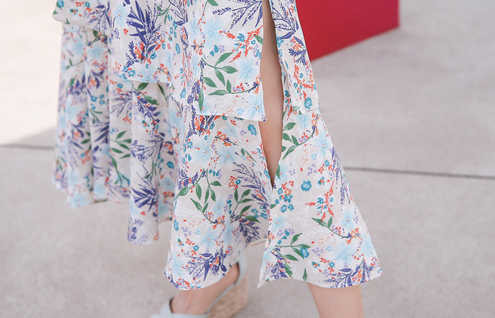 Flower Ruffle Long Slit Skirt