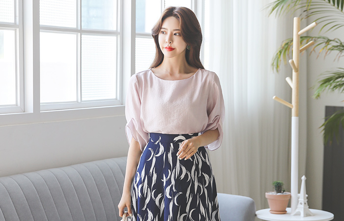 Linen Fabric Pinch Shirring Blouse