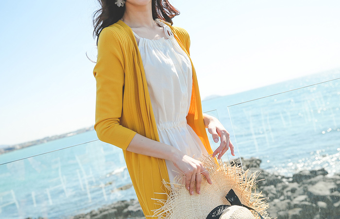 Cooling Back-Button Belted Corduroy Cardigan