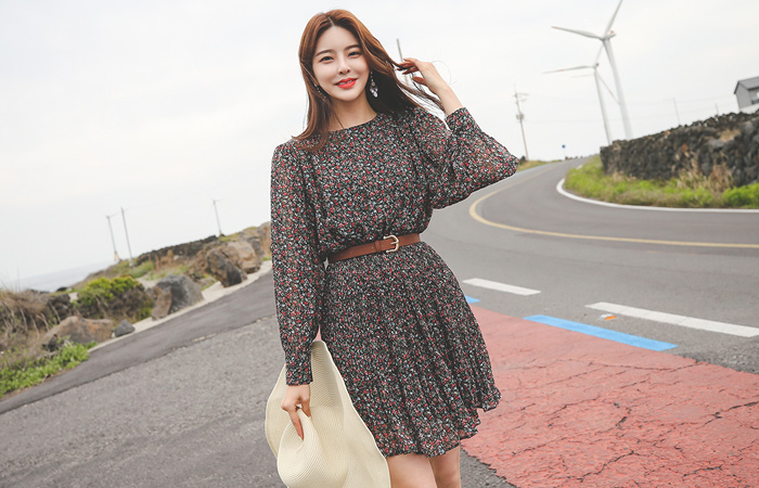 Pansy Chiffon Pleats Mini Dress