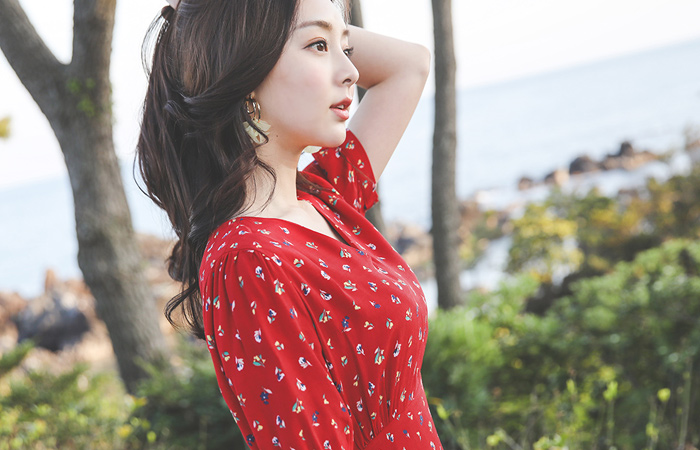 Tulip Flower Shirring Puff Long Dress