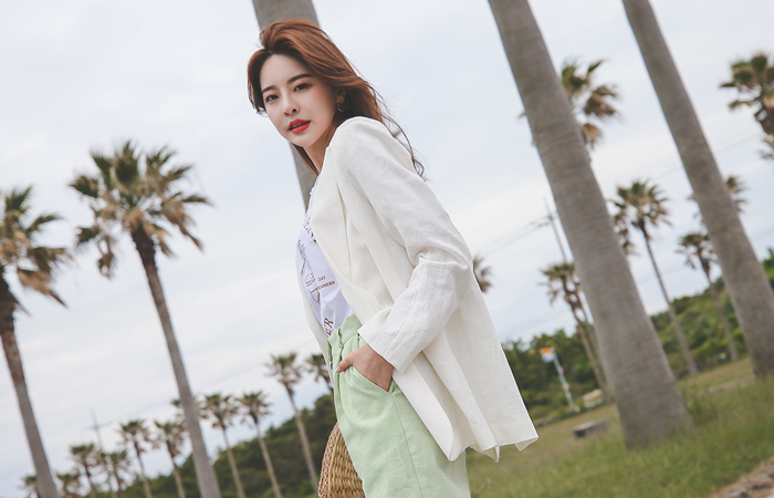 Basic Tailored Square Belted Linen Jacket