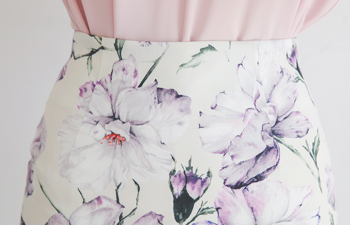 Drawing Flower Slim Skirt