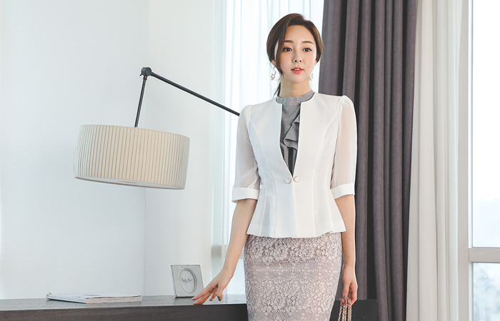 Luxury Gold Line Button See-through Sleeves Jacket