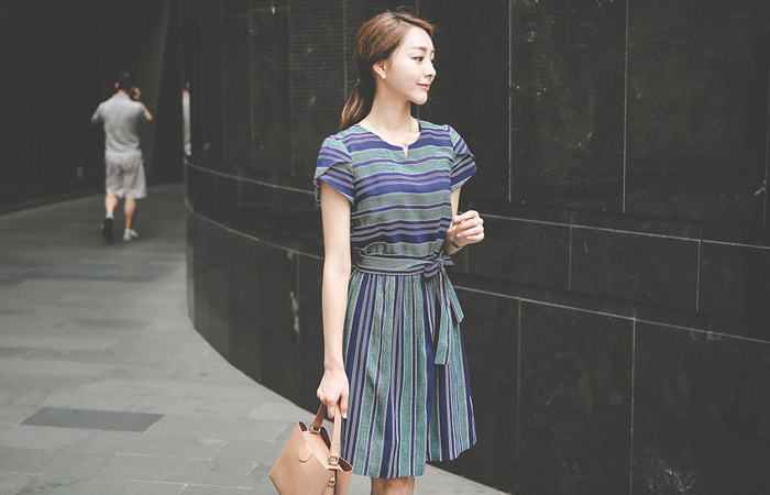 multi Stripe Flare Dress
